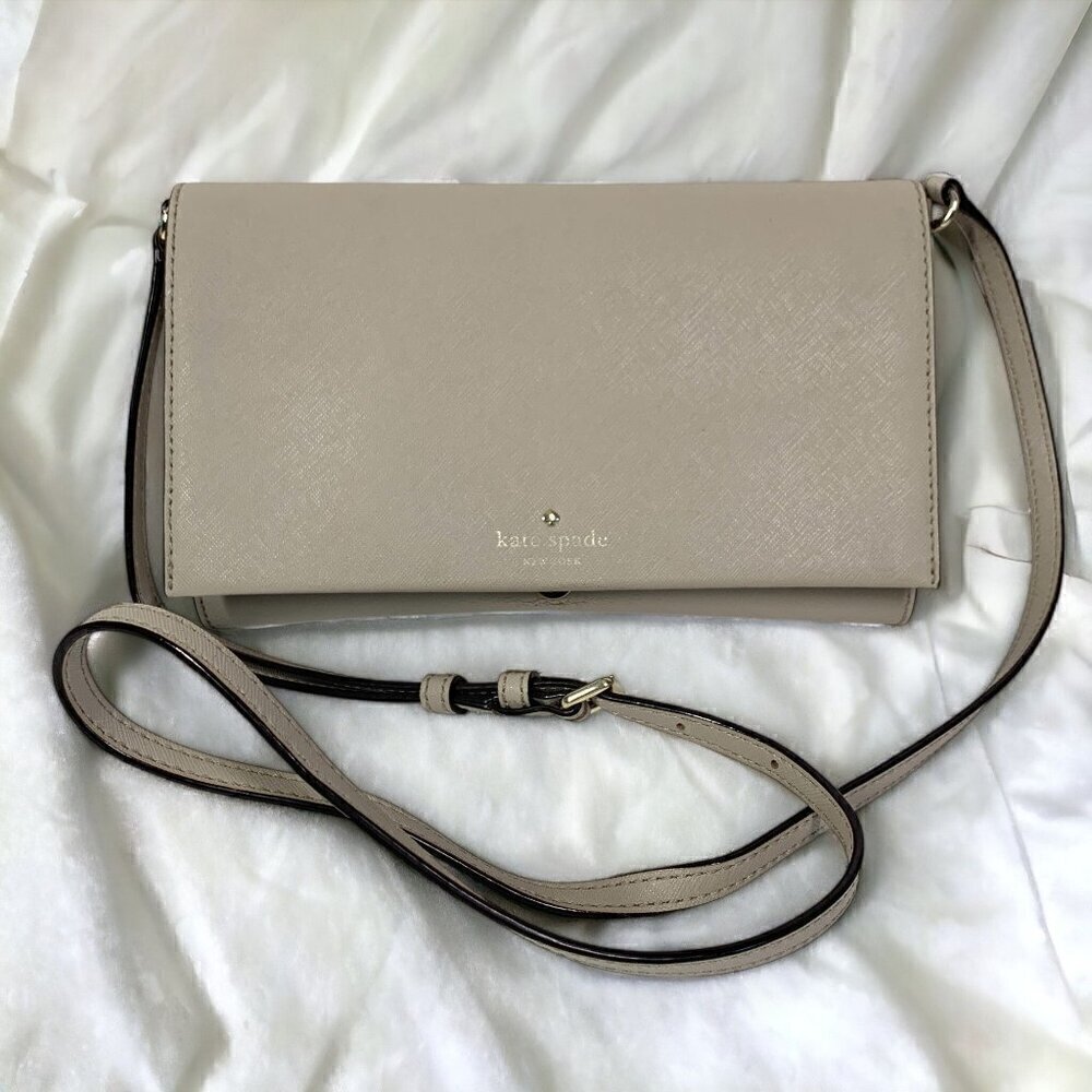 Kate Spade Cedar St. Cali Convertible Clutch Crossbody Beige Leather